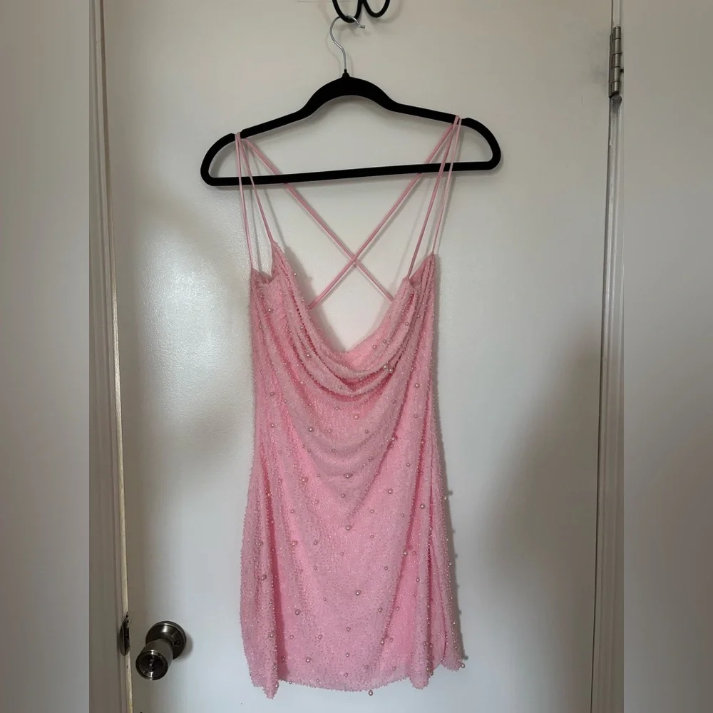 (WINDSOR) prom Pink Beaded & Pearl Mini Dress - Picture 2 of 7
